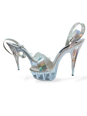 Vintage Dallas Heights Clear Acrylic & Silver Holographic Wrap Platform Sandals